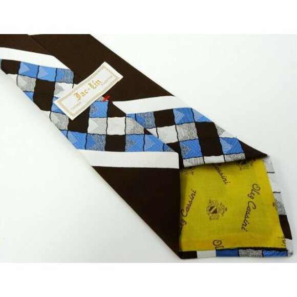 Oleg Cassini Jac-Lin Vintage Wide Tie Dark Brown White Blue Necktie - Picture 3 of 3